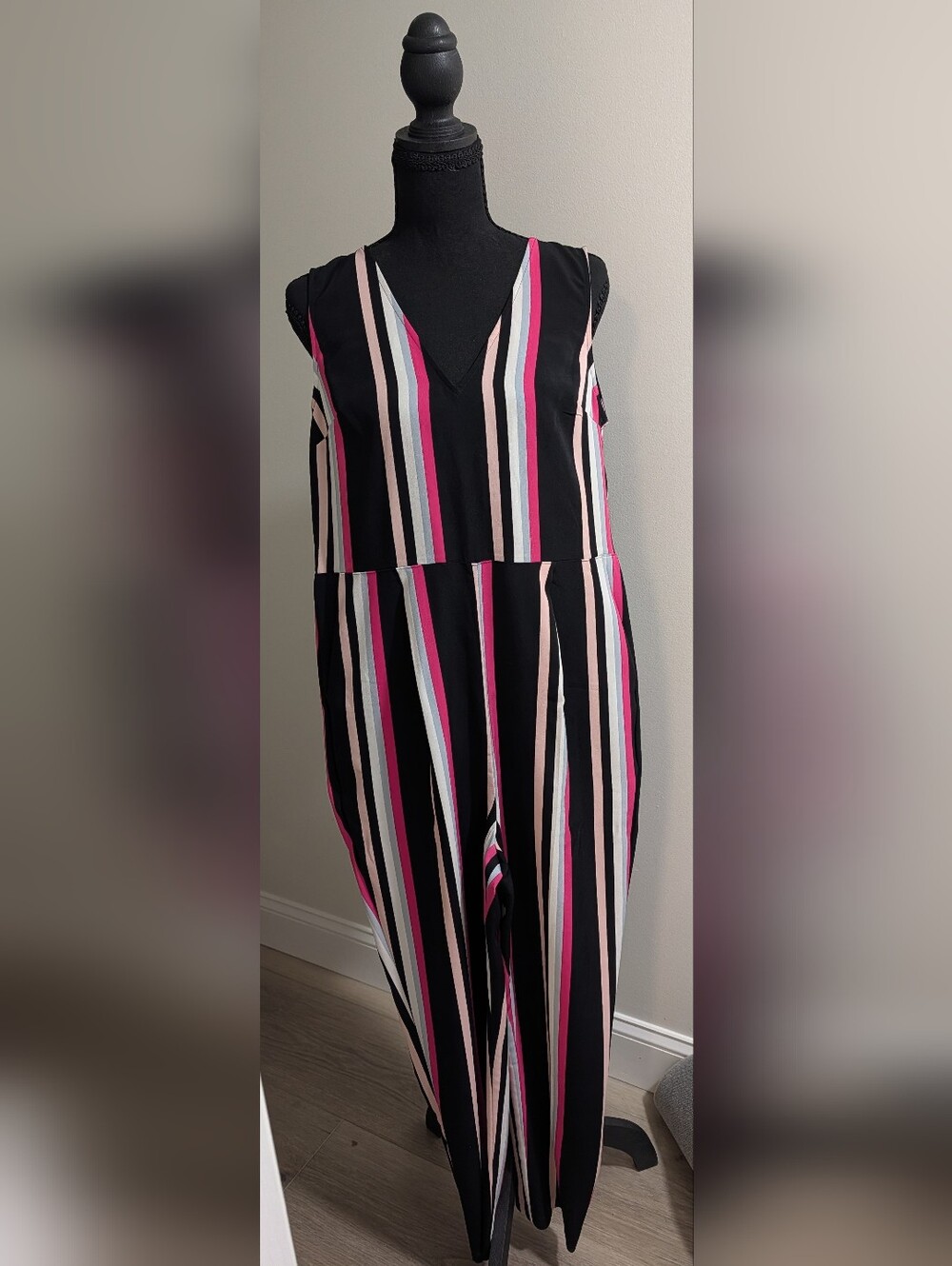 Express Sleeveless Striped Jumpsuit Wide Leg Pink Black White Size 4